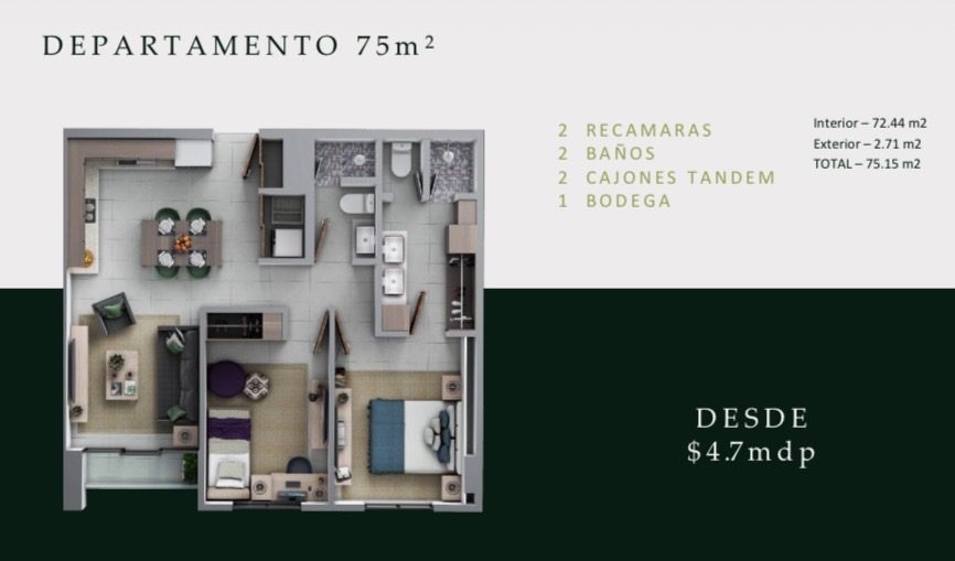 Departamento 75m2 3