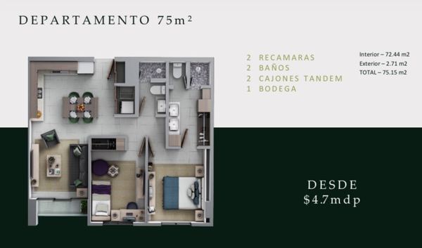 Departamento 75m2 3